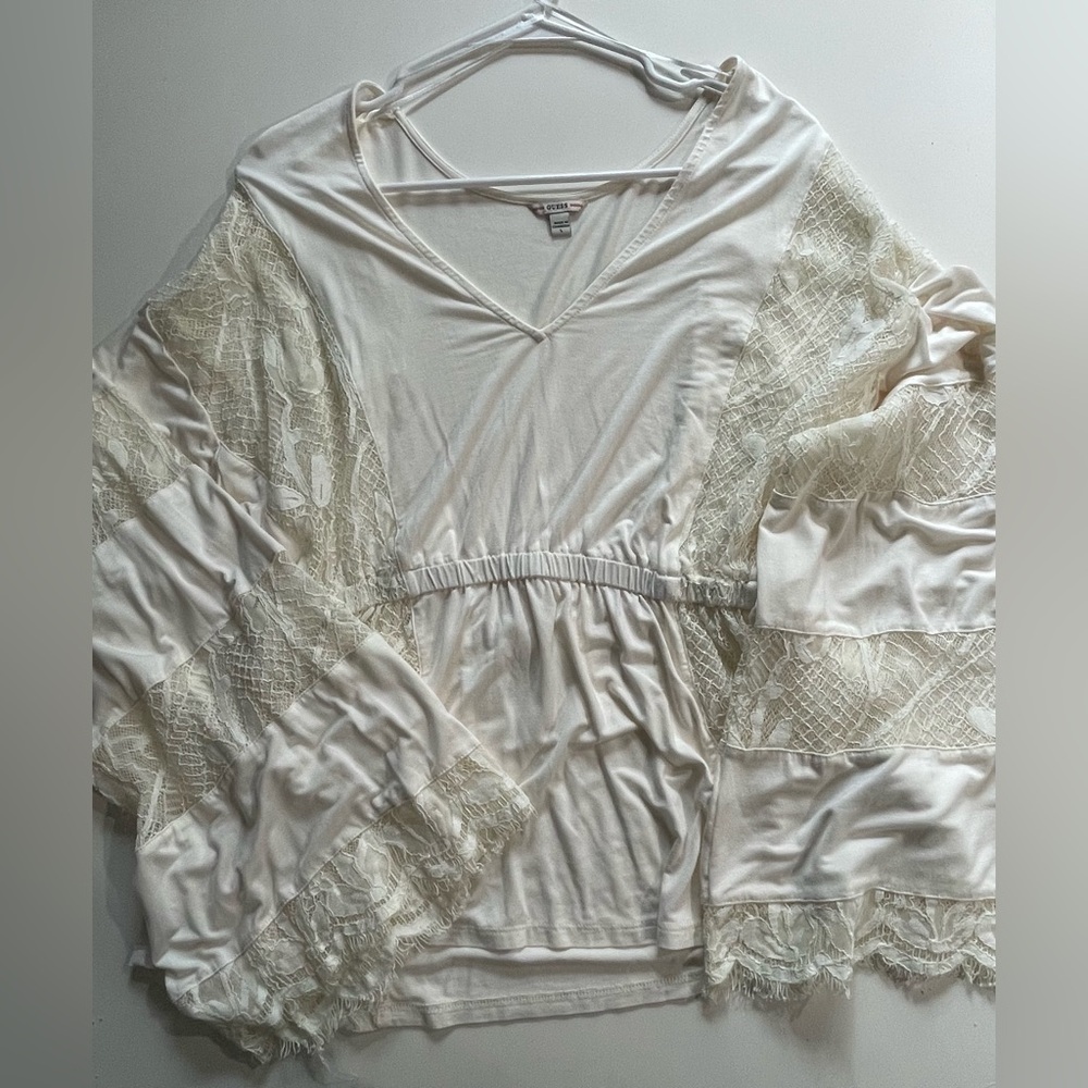 Guess Long Sleeve Crochet Panel Cover Up